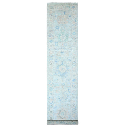 Oushak And Peshawar Wool Hand Knotted Rug Grey Blue 3.0X15.9 -O088347