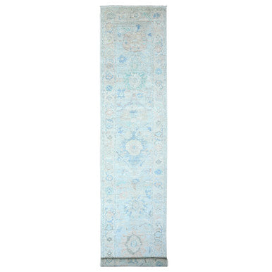 Oushak And Peshawar Wool Hand Knotted Rug Grey Blue 3.0X15.9 -O088347