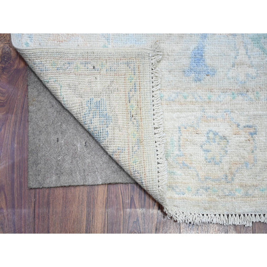 Oushak And Peshawar Wool Hand Knotted Rug Grey Blue 3.0X15.9 -O088347