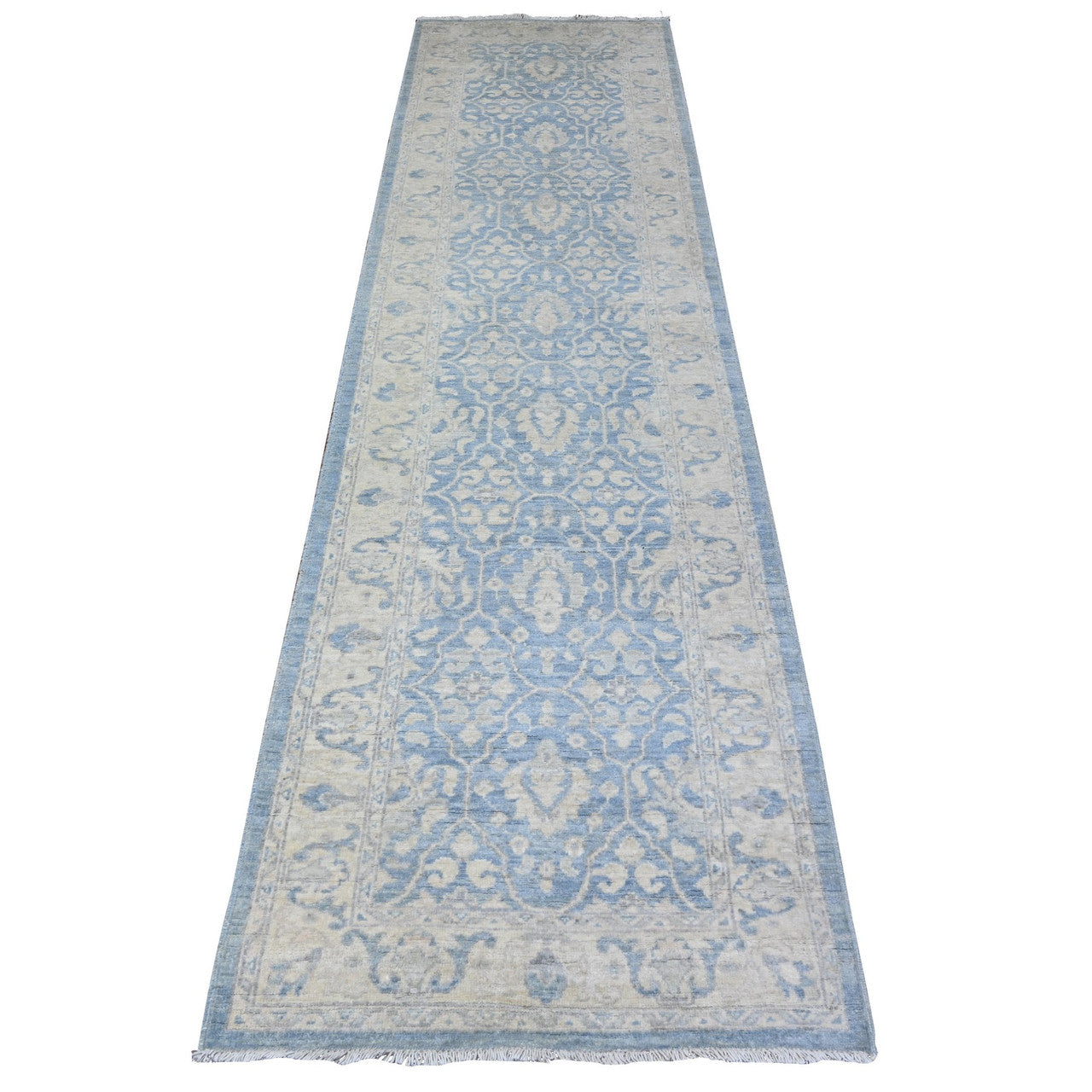Ivory 2'8" x 10'4" Oushak And Peshawar Hand knotted Wool Rug - Sku: O088354