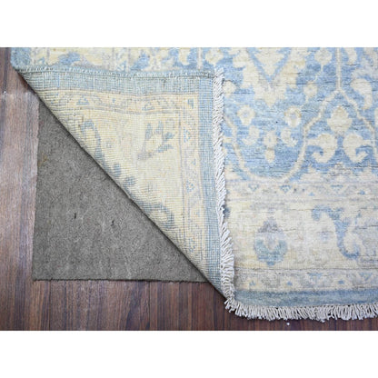 Oushak And Peshawar Wool Hand Knotted Rug Blue White 2.8X10.4 -O088354