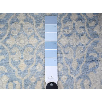 Oushak And Peshawar Wool Hand Knotted Rug Blue White 2.8X10.4 -O088354