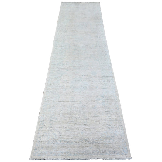 Oushak And Peshawar Wool Hand Knotted Rug Grey Gray 2.6X9.7 -O088357