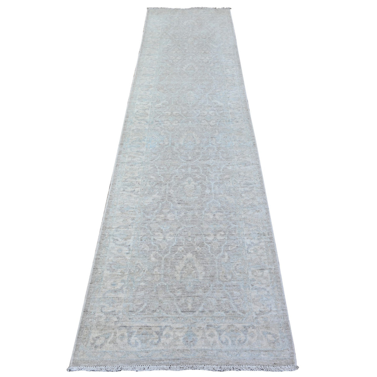 Gray 2'6" x 10'3" Oushak And Peshawar Hand knotted Wool Rug - Sku: O088361