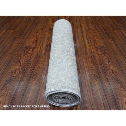Oushak And Peshawar Wool Hand Knotted Rug Grey Gray 2.6X10.3 -O088361