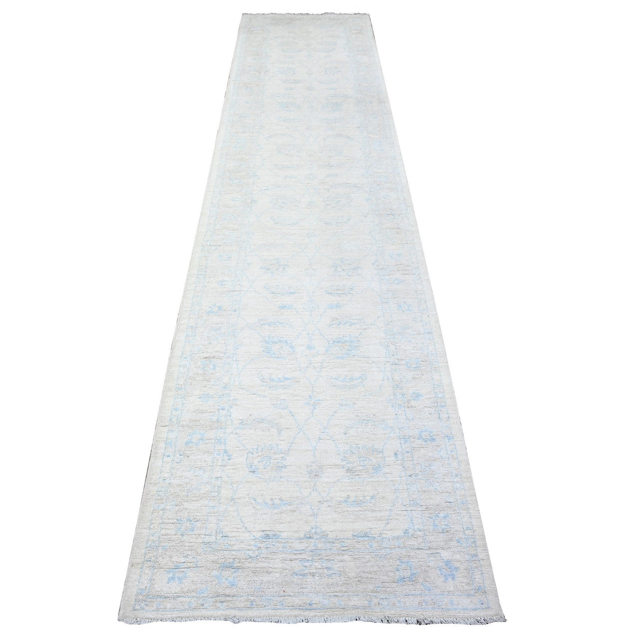 Ivory 2'8" x 12'0" Oushak And Peshawar Hand knotted Wool Rug - Sku: O088362
