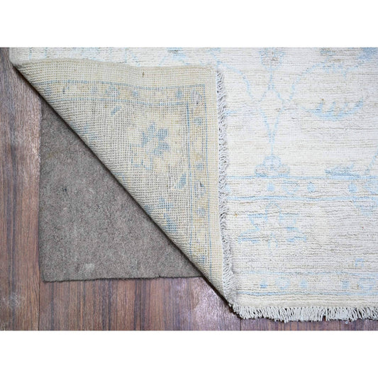 Oushak And Peshawar Wool Hand Knotted Rug Ivory Gray 2.8X12.0 -O088362