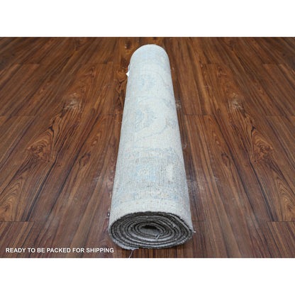 Oushak And Peshawar Wool Hand Knotted Rug Ivory Gray 2.8X12.0 -O088362