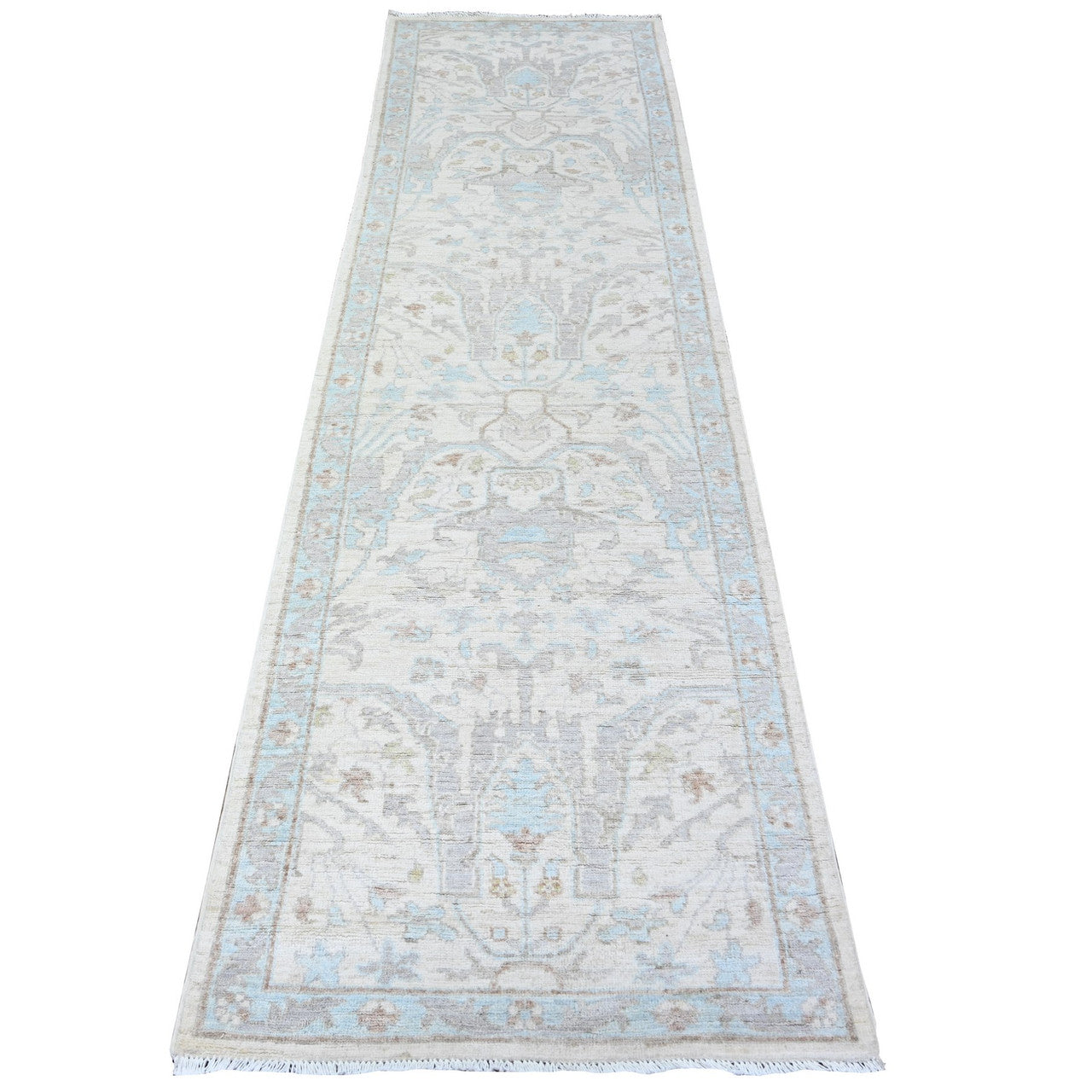 Ivory 2'8" x 9'6" Oushak And Peshawar Hand knotted Wool Rug - Sku: O088364