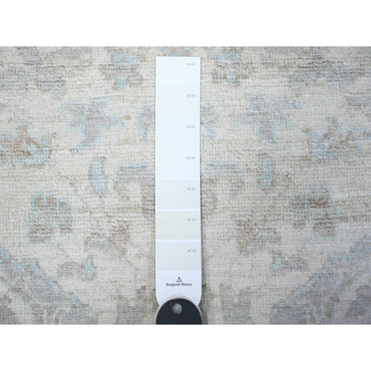 Oushak And Peshawar Wool Hand Knotted Rug Ivory Blue 2.8X9.6 -O088364