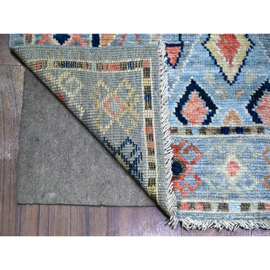 Tribal & Geometric Wool Hand Knotted Rug Blue Blue 3.2X10.2 -O088365