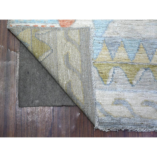 Tribal & Geometric Wool Hand Knotted Rug Multicolored No Border 3.1X9.5 -O088369