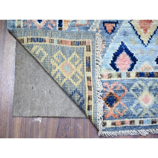 Tribal & Geometric Wool Hand Knotted Rug Blue Blue 3.2X10.1 -O088374