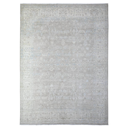 Oushak And Peshawar Wool Hand Knotted Rug Grey Beige 8.9X11.10 -O088378