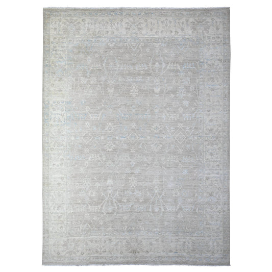 Oushak And Peshawar Wool Hand Knotted Rug Grey Beige 8.9X11.10 -O088378
