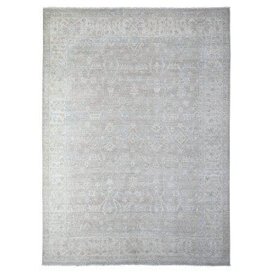 Oushak And Peshawar Wool Hand Knotted Rug Grey Beige 8.9X11.10 -O088378