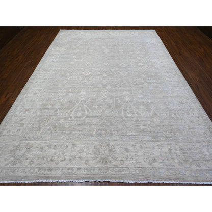 Oushak And Peshawar Wool Hand Knotted Rug Grey Beige 8.9X11.10 -O088378