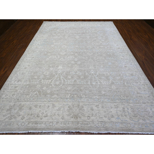 Oushak And Peshawar Wool Hand Knotted Rug Grey Beige 8.9X11.10 -O088378