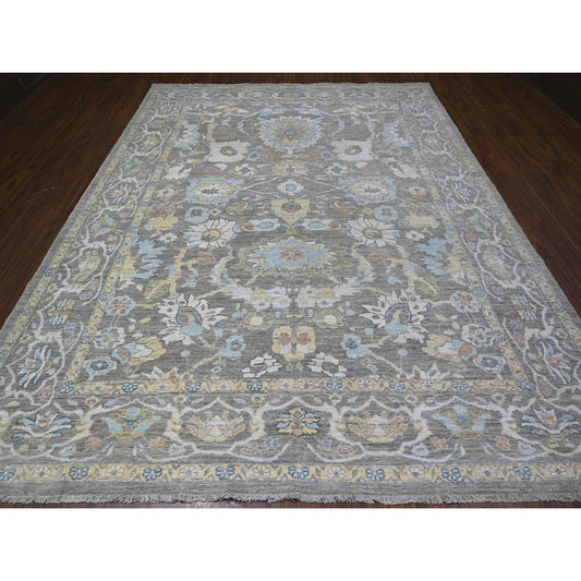 Oushak And Peshawar Wool Hand Knotted Rug Grey Gray 9.1X11.7 -O088383