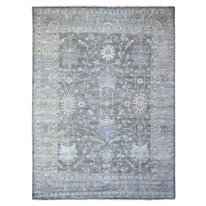 Oushak And Peshawar Wool Hand Knotted Rug Grey Gray 9.11X13.6 -O088385