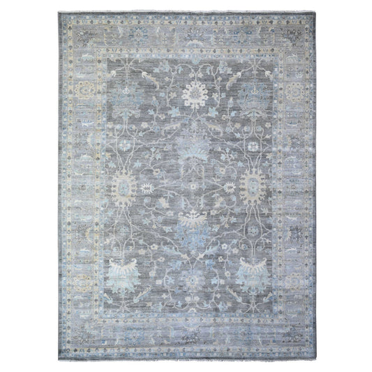 Oushak And Peshawar Wool Hand Knotted Rug Grey Gray 9.11X13.6 -O088385