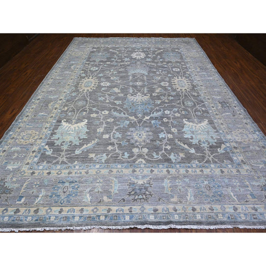 Oushak And Peshawar Wool Hand Knotted Rug Grey Gray 9.11X13.6 -O088385