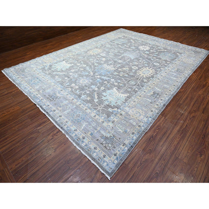Oushak And Peshawar Wool Hand Knotted Rug Grey Gray 9.11X13.6 -O088385