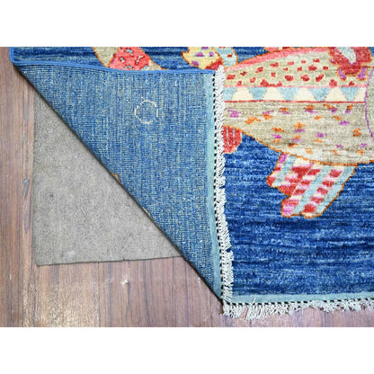 Modern and Contemporary Wool Hand Knotted Rug Blue No Border 7.11X9.11 -O088389