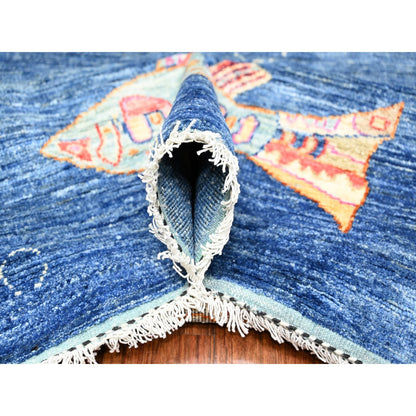 Modern and Contemporary Wool Hand Knotted Rug Blue No Border 7.11X9.11 -O088389