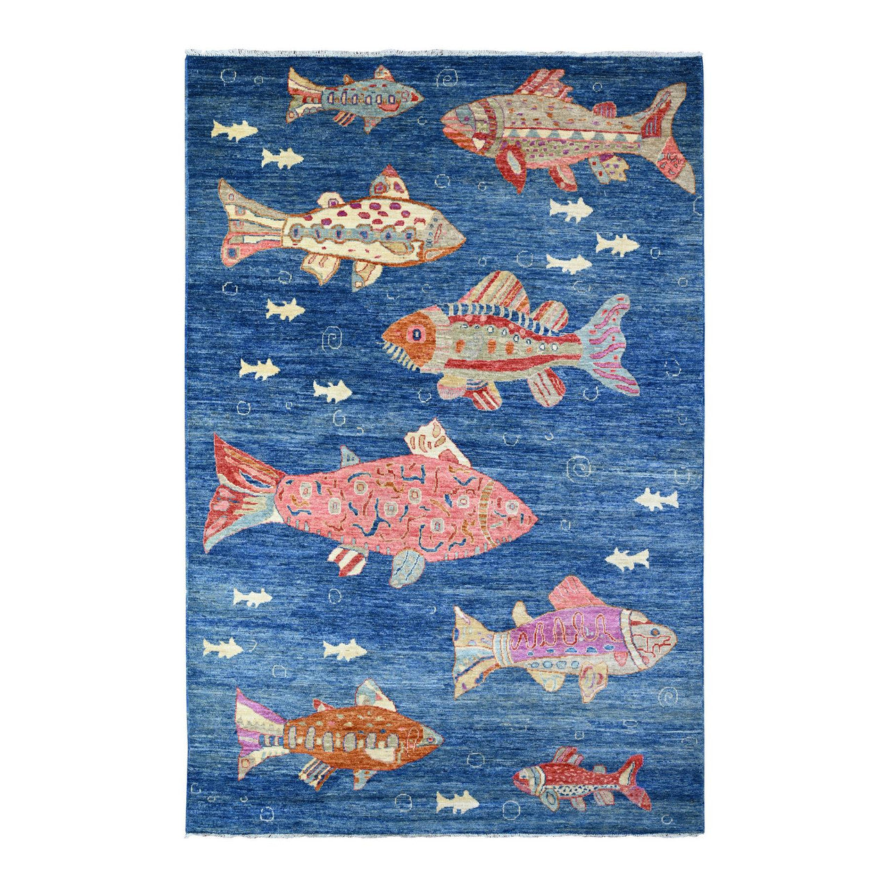 Blue 5'10" x 8'10" Modern and Contemporary Hand knotted Wool Rug - Sku: O088390