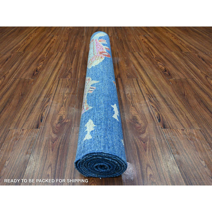 Modern and Contemporary Wool Hand Knotted Rug Blue No Border 3.11X11.7 -O088391