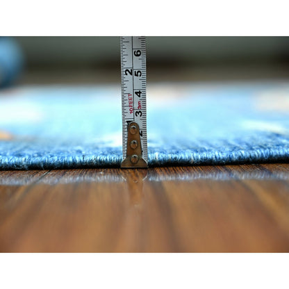 Modern and Contemporary Wool Hand Knotted Rug Blue No Border 3.11X11.7 -O088391