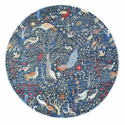 Oushak And Peshawar Wool Hand Knotted Rug Blue No Border 7.7X7.10 -O088400