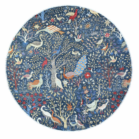 Oushak And Peshawar Wool Hand Knotted Rug Blue No Border 7.7X7.10 -O088400