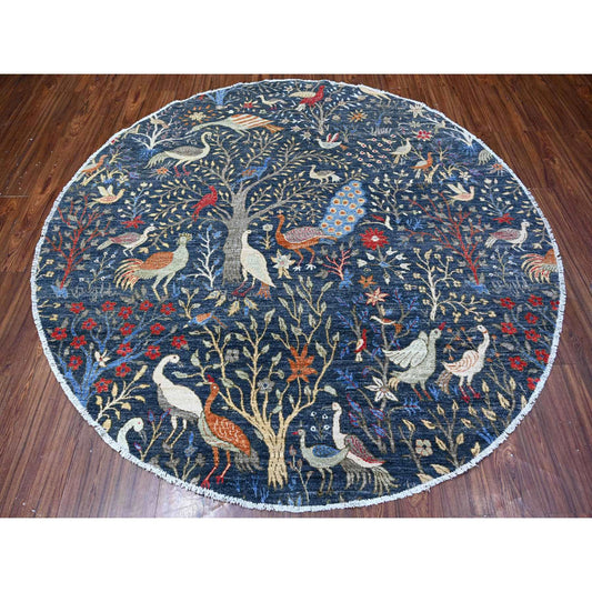 Oushak And Peshawar Wool Hand Knotted Rug Blue No Border 7.7X7.10 -O088400