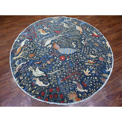 Oushak And Peshawar Wool Hand Knotted Rug Blue No Border 7.7X7.10 -O088400