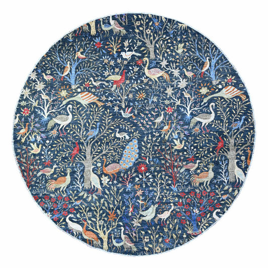 Oushak And Peshawar Wool Hand Knotted Rug Blue No Border 9.5X9.6 -O088401