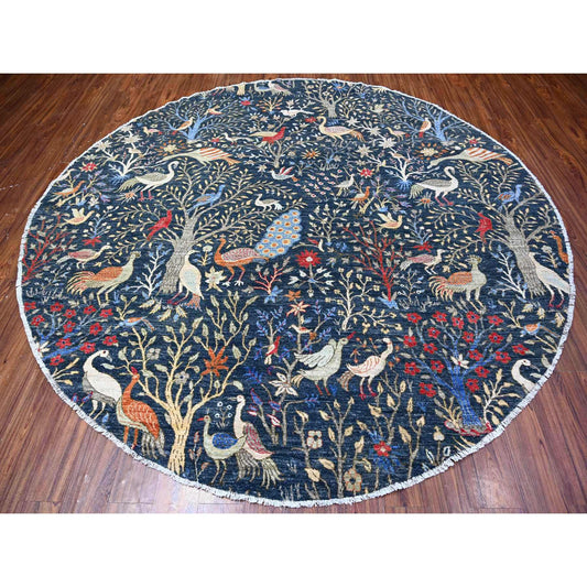 Oushak And Peshawar Wool Hand Knotted Rug Blue No Border 9.5X9.6 -O088401