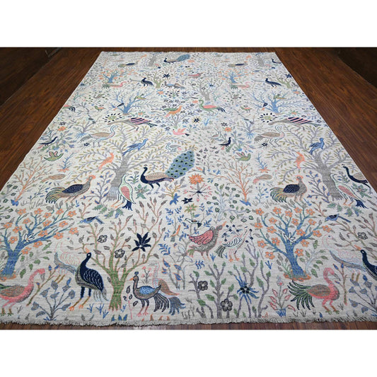 Oushak And Peshawar Wool Hand Knotted Rug Ivory No Border 10.3X13.9 -O088402