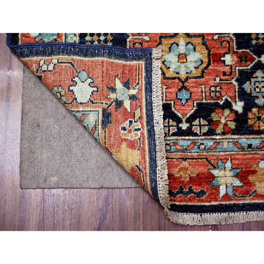 Oushak And Peshawar Wool Hand Knotted Rug Blue Carmine Red 2.6X11.8 -O088407