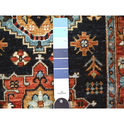 Oushak And Peshawar Wool Hand Knotted Rug Blue Carmine Red 2.6X11.8 -O088407