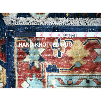Oushak And Peshawar Wool Hand Knotted Rug Blue Carmine Red 2.6X11.8 -O088407