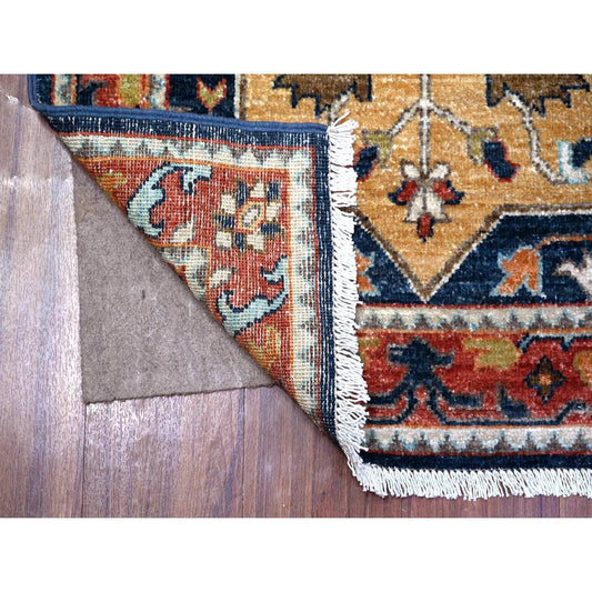 Oushak And Peshawar Wool Hand Knotted Rug Blue Harvard Crimson Red 2.7X9.8 -O088408