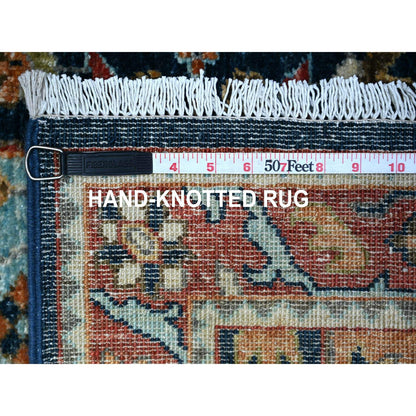 Oushak And Peshawar Wool Hand Knotted Rug Blue Harvard Crimson Red 2.7X9.8 -O088408