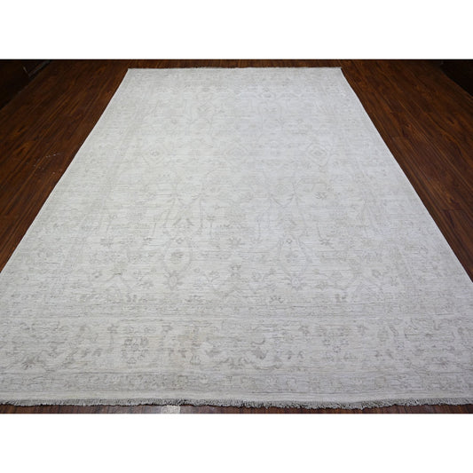 Oushak And Peshawar Wool Hand Knotted Rug Grey Gray 8.8X12.0 -O088412