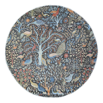 Oushak And Peshawar Wool Hand Knotted Rug Grey No Border 7.11X8.2 -O088414