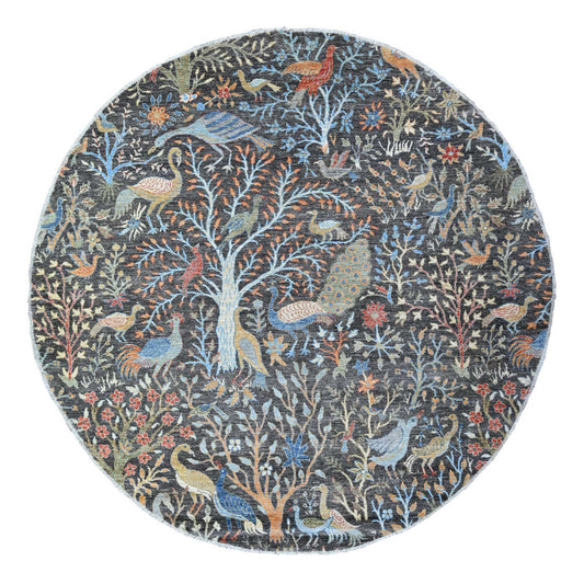 Oushak And Peshawar Wool Hand Knotted Rug Grey No Border 7.11X8.2 -O088414