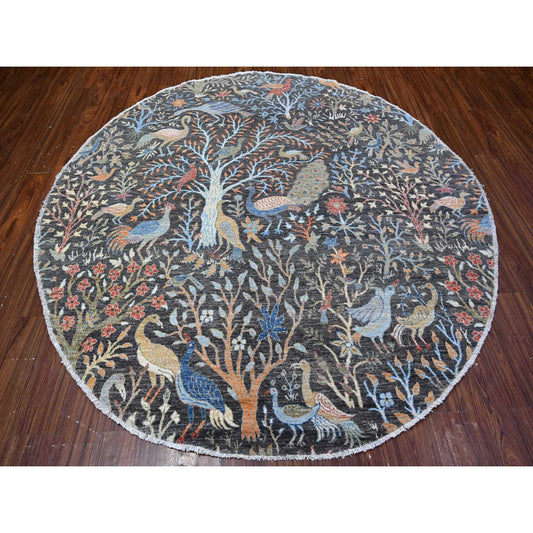Oushak And Peshawar Wool Hand Knotted Rug Grey No Border 7.11X8.2 -O088414