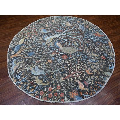 Oushak And Peshawar Wool Hand Knotted Rug Grey No Border 7.11X8.2 -O088414