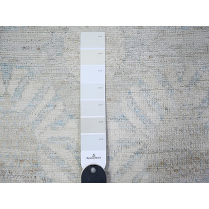 Oushak And Peshawar Wool Hand Knotted Rug Grey Gray 3.8X15.0 -O088419